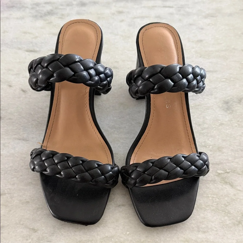 Sincerely Jules Black Braided Open Toe Block Heels - Picture 1 of 4